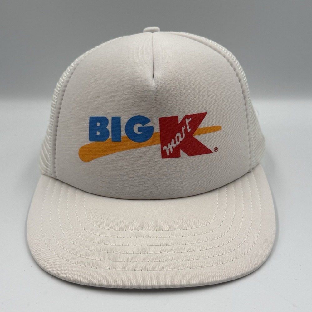 Vintage Kmart Big K Logo Trucker Hat Snapback White Mesh Cap Made Sri Lanka